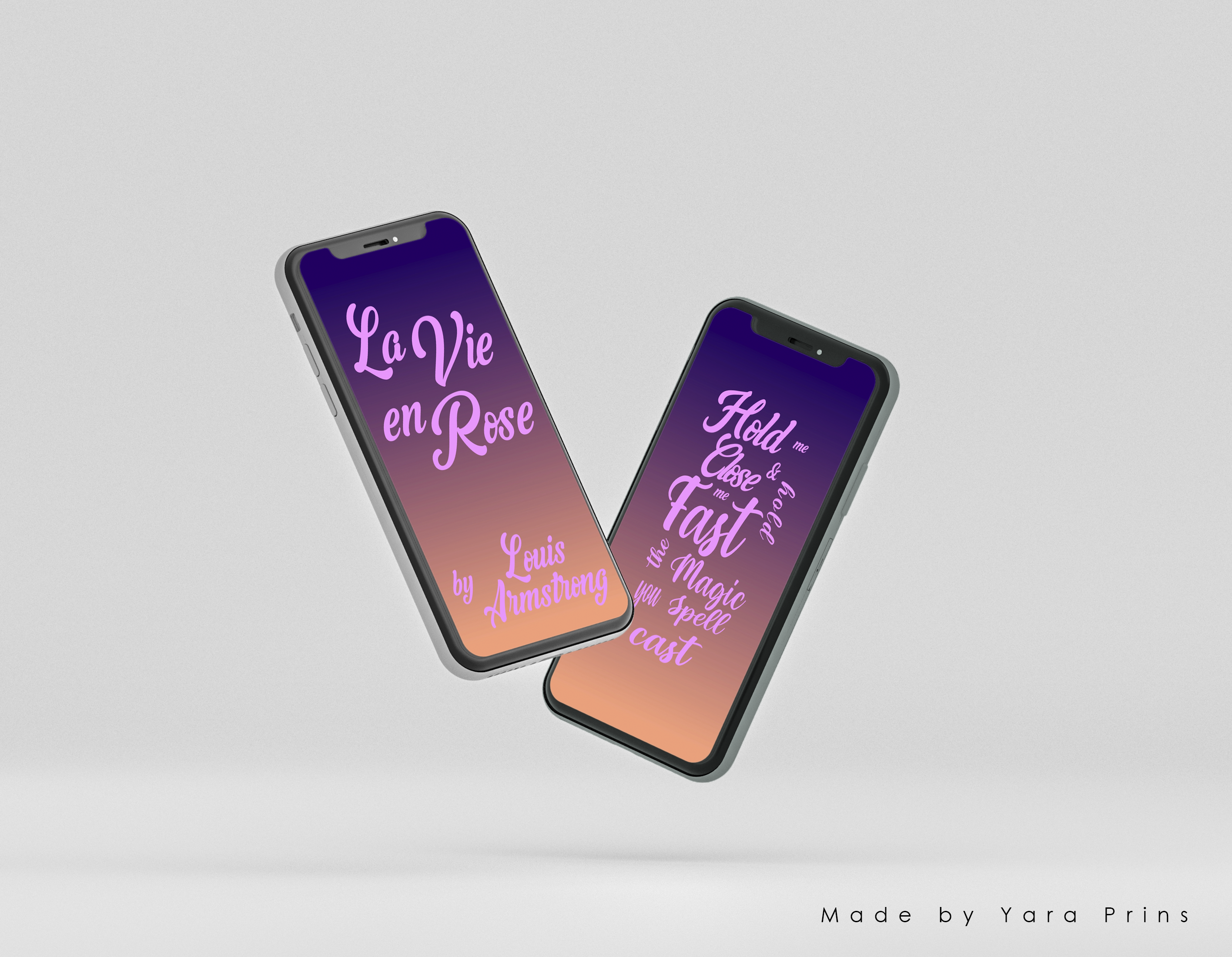 two phones displayed in front of each other, with mock ups of project Designing a Lyric Video