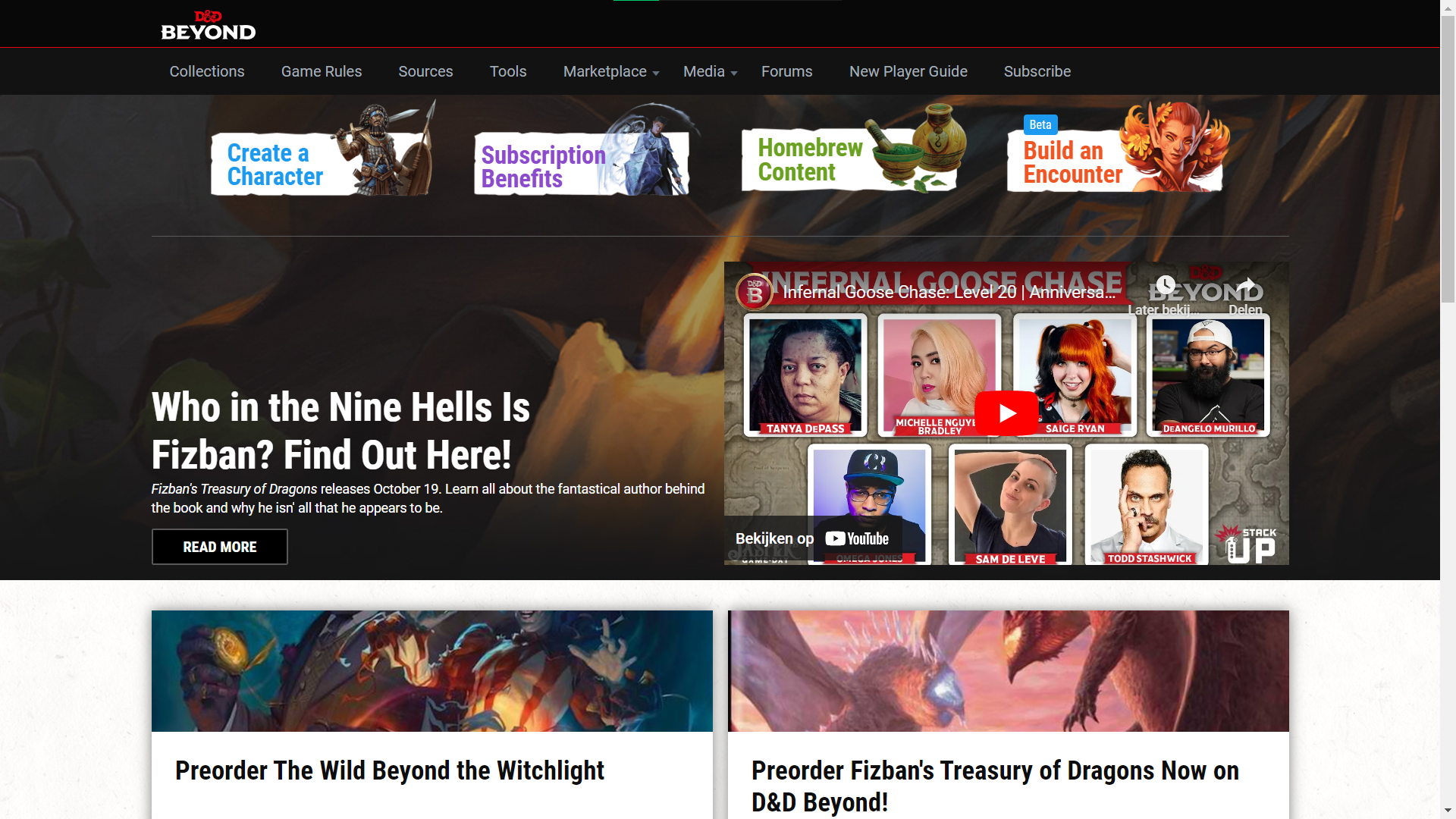 screenshot of the replica website of D&D Beyond made by Yara Prins, taken in November 2021