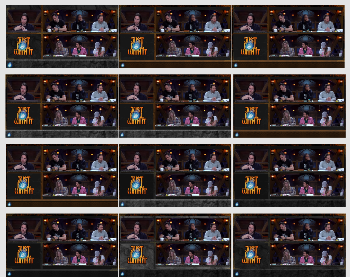 screenshot of the iterations for the Twitch Overlay, used screenshots from another show to visualize it better. Made by Yara Prins.