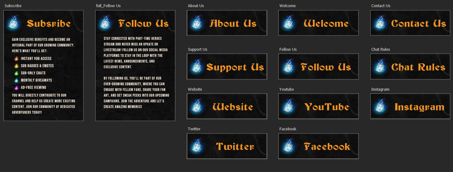 screenshot of the second versions for the Twitch Panels. Made by Yara Prins.
